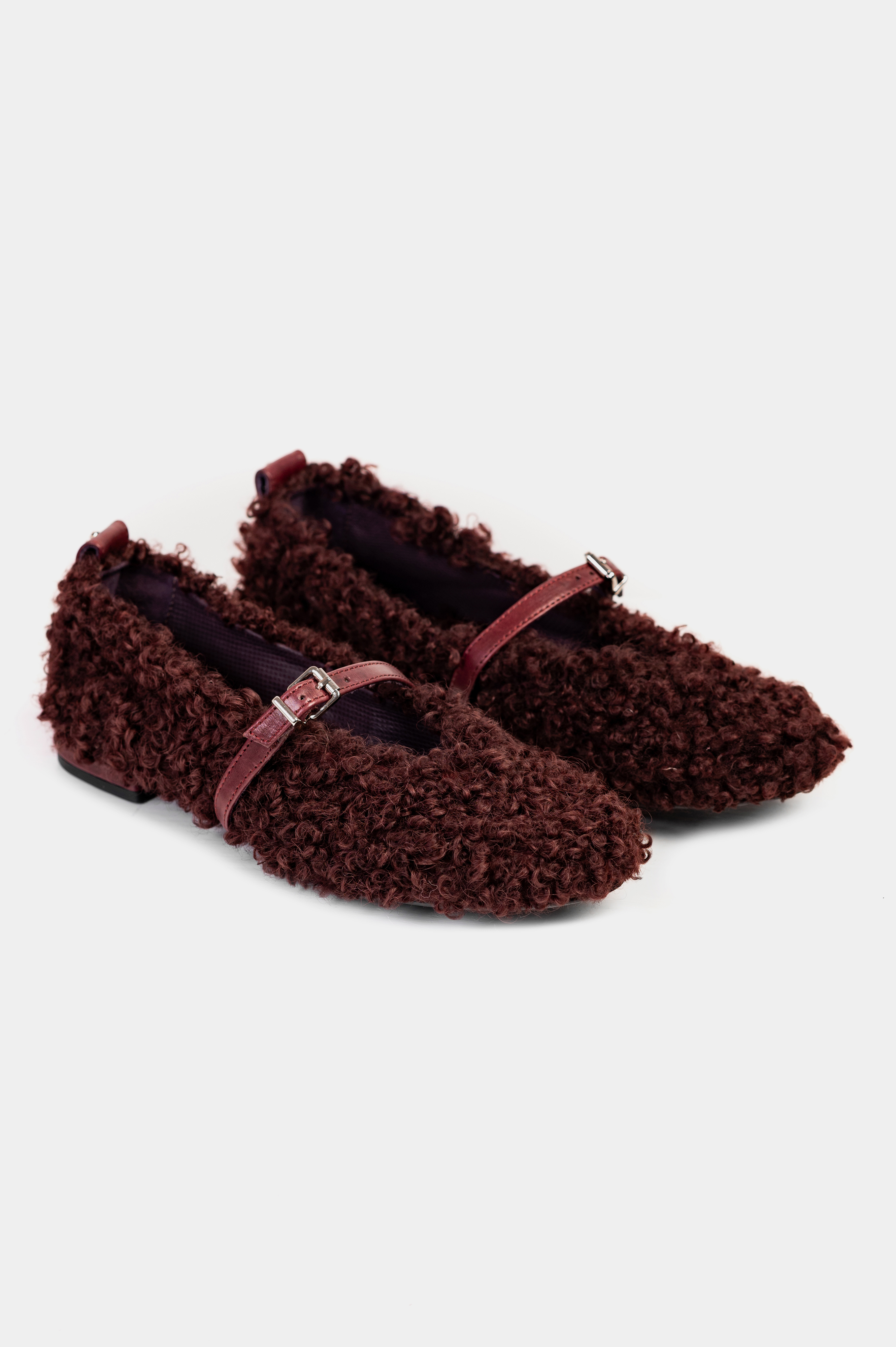 БАЛЕТКИ ХУТРЯНІ БОРДО | Фото 2