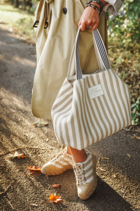 Striped bag in beige color