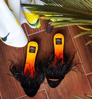 Slippers Black Feather